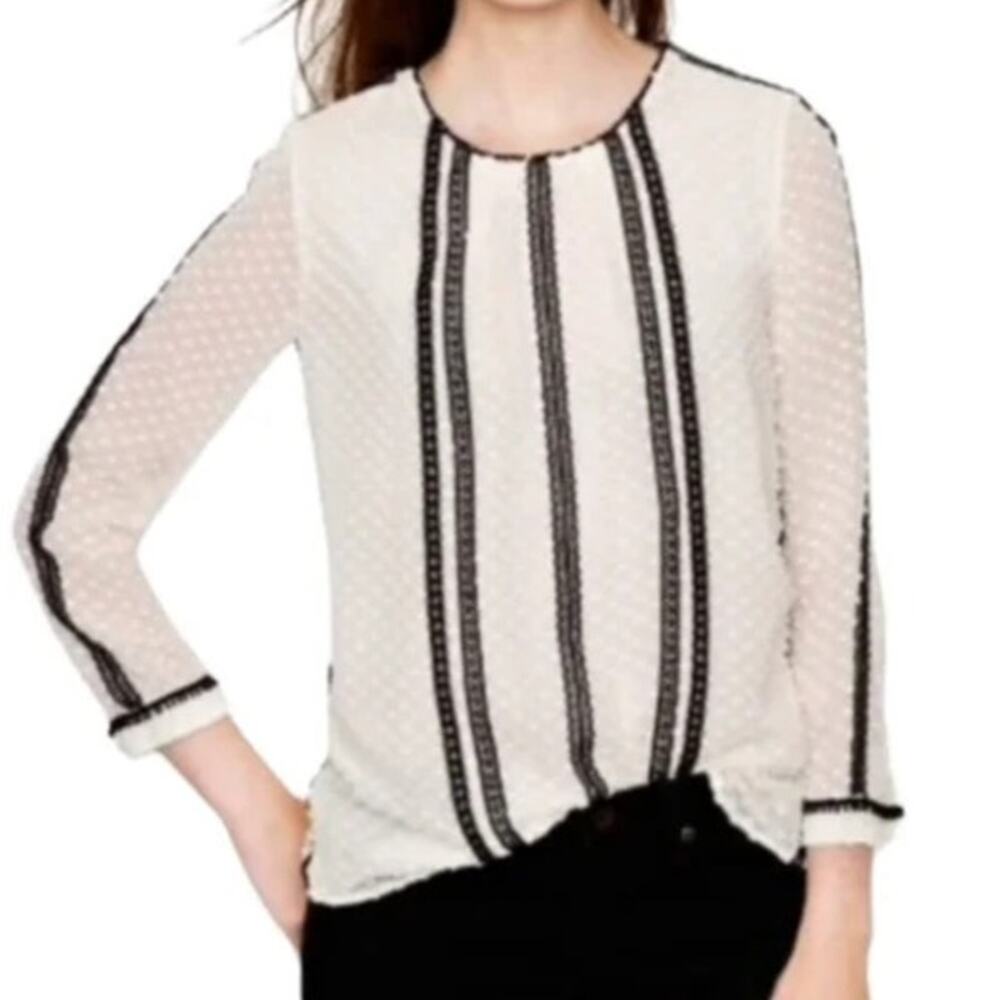J. Crew - Cream and Black 3/4 Sleeve Blouse